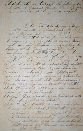 Ata da Instalação da intendência da villa de Antônio Prado, 1886